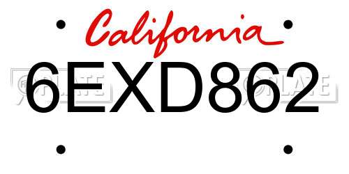 6EXD862 California License Plate