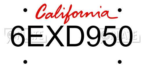 6EXD950 California License Plate