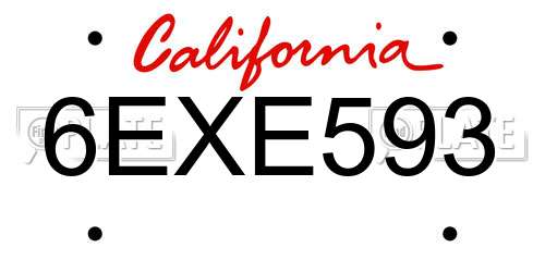 6EXE593 California License Plate