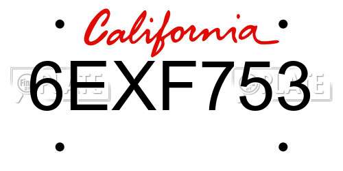 6EXF753 California License Plate