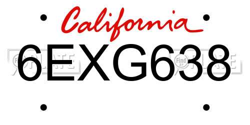 6EXG638 California License Plate