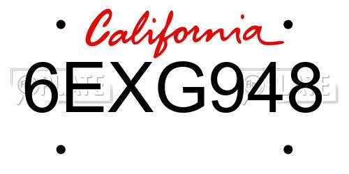 6EXG948 California License Plate