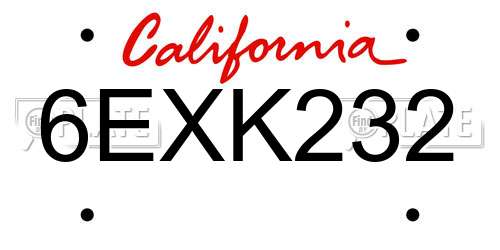 6EXK232 California License Plate