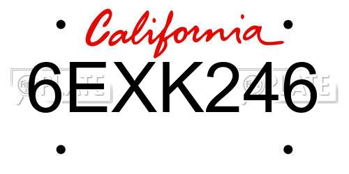 6EXK246 California License Plate
