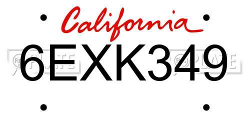 6EXK349 California License Plate