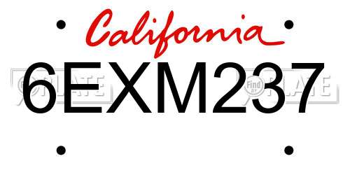 6EXM237 California License Plate