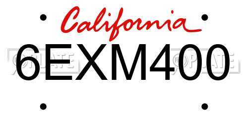 6EXM400 California License Plate