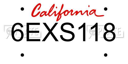 6EXS118 California License Plate