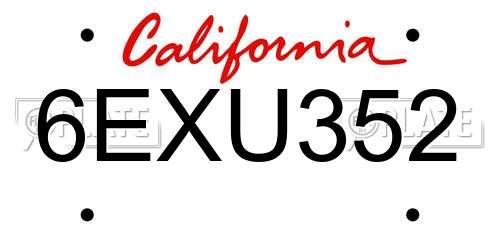 6EXU352 California License Plate