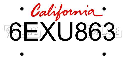 6EXU863 California License Plate