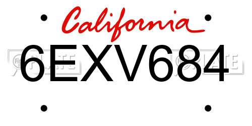 6EXV684 California License Plate