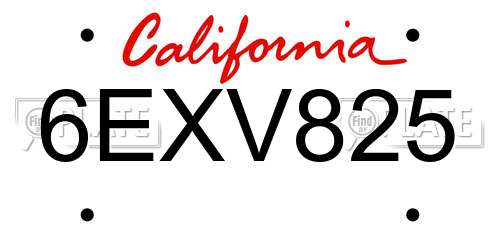 6EXV825 California License Plate