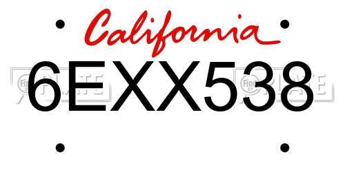 6EXX538 California License Plate