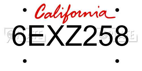 6EXZ258 California License Plate