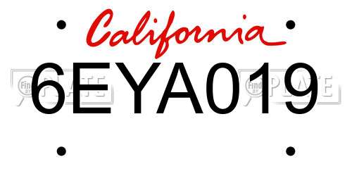 6EYA019 California License Plate