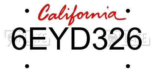 6EYD326 California License Plate