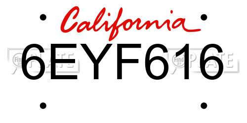 6EYF616 California License Plate