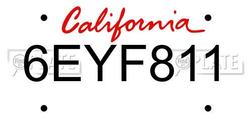 6EYF811 California License Plate