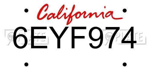 6EYF974 California License Plate