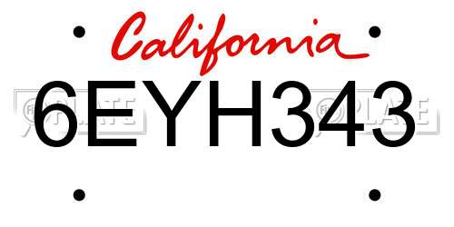 6EYH343 California License Plate