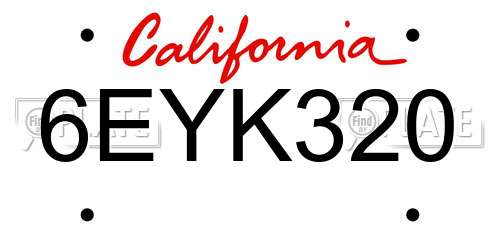 6EYK320 California License Plate