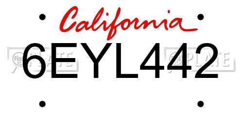 6EYL442 California License Plate