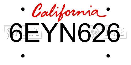 6EYN626 California License Plate
