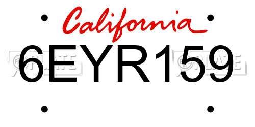 6EYR159 California License Plate