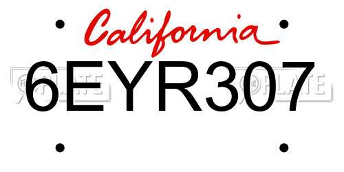 6EYR307 California License Plate