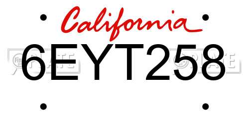 6EYT258 California License Plate
