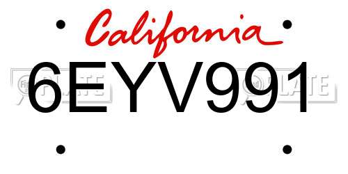 6EYV991 California License Plate