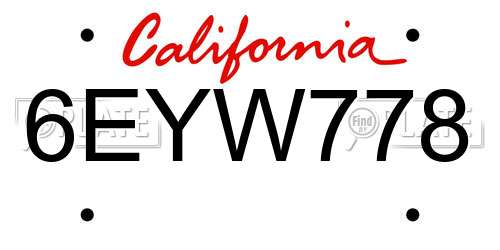 6EYW778 California License Plate