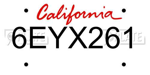 6EYX261 California License Plate
