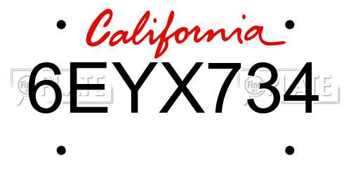6EYX734 California License Plate