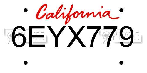 6EYX779 California License Plate