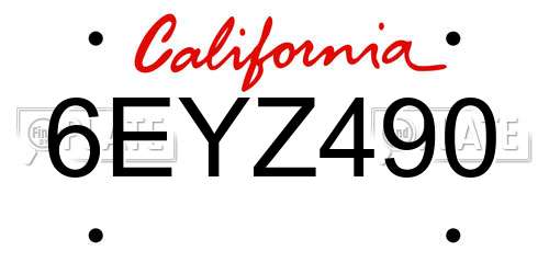 6EYZ490 California License Plate