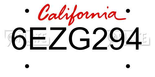 6EZG294 California License Plate