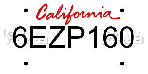 6EZP160 California License Plate