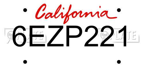 6EZP221 California License Plate