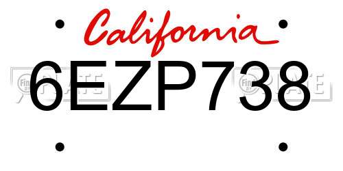 6EZP738 California License Plate