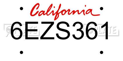 6EZS361 California License Plate