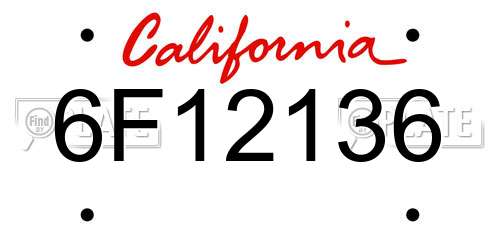 6F12136 California License Plate