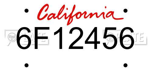 6F12456 California License Plate