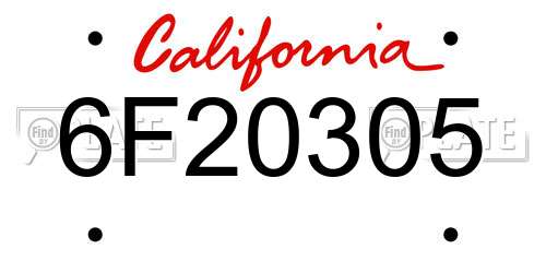 6F20305 California License Plate