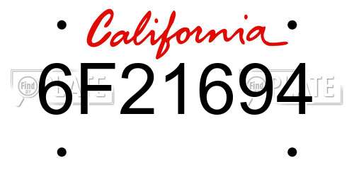 6F21694 California License Plate