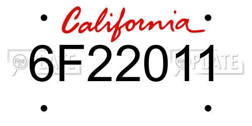 6F22011 California License Plate