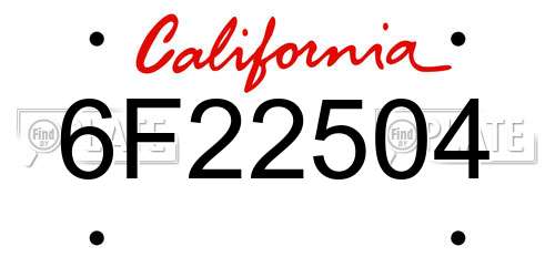 6F22504 California License Plate