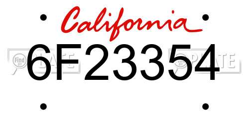 6F23354 California License Plate