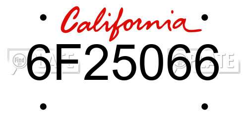 6F25066 California License Plate