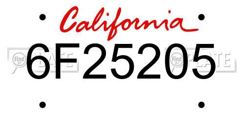 6F25205 California License Plate